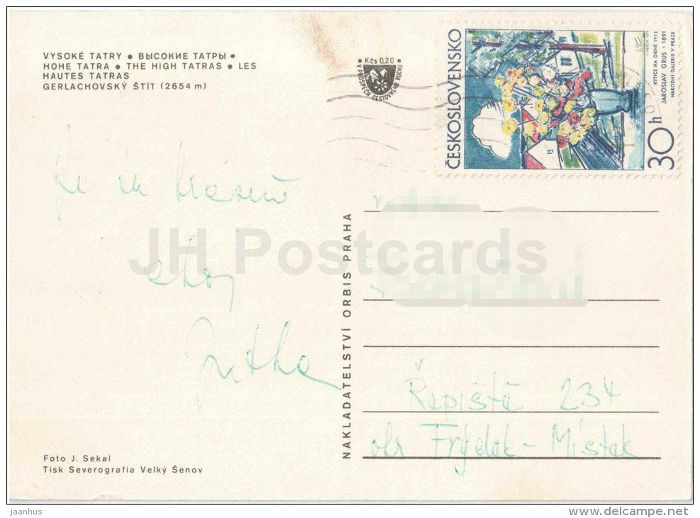 Gerlachovsky stit - mountains - Vysoke Tatry - High Tatras - Czechoslovakia - Slovakia - used 1975 - JH Postcards