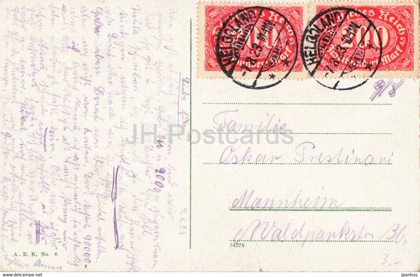 Helgoland - Felsenpartie - bateau - 24375 - carte postale ancienne - 1923 - Allemagne - utilisé