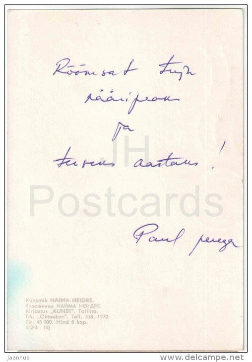 New Year Greeting card by N. Neidre - bullfinch - birds - candles - 1972 - Estonia USSR - used - JH Postcards