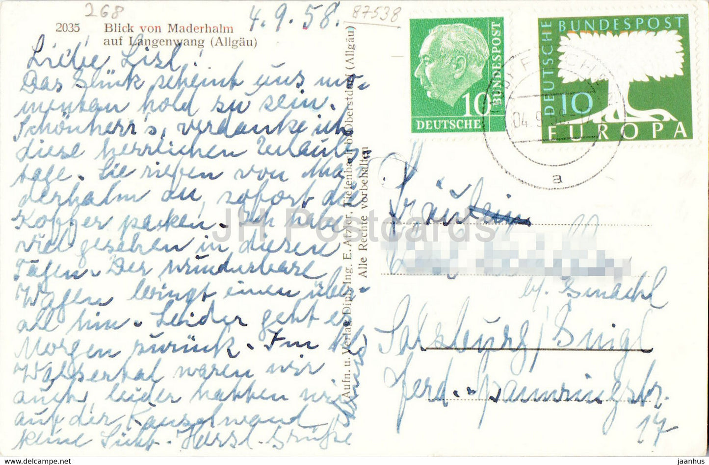 Blick von Manderhalm auf Langenwang - old postcard - 1958 - Germany - used