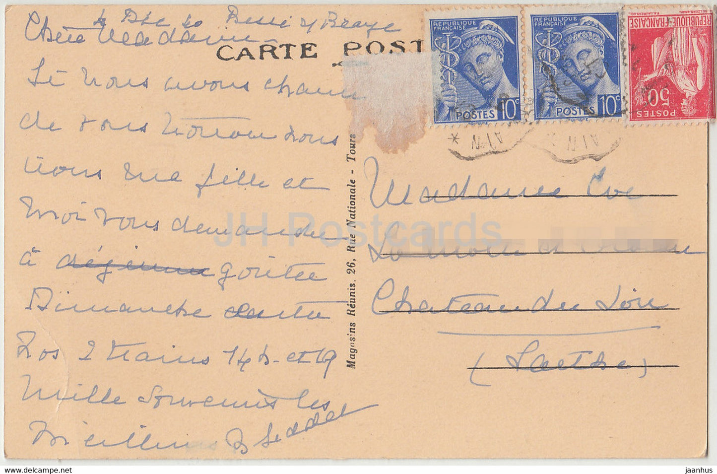 Tours - Panorama vers la Cathedrale Saint Gatien - 27 - old postcard - France - used