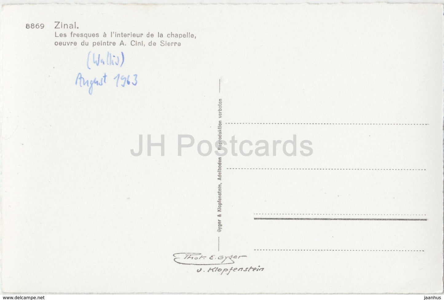 Zinal - Les fresques à l'intérieur de la chapelle - chapelle - 8869 - Suisse - 1963 - occasion