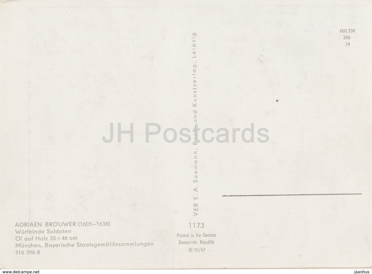 painting by Adriaen Brouwer - Wurfelnde Soldaten - Soldiers playing Dice Game - Flemish art - Germany DDR - unused