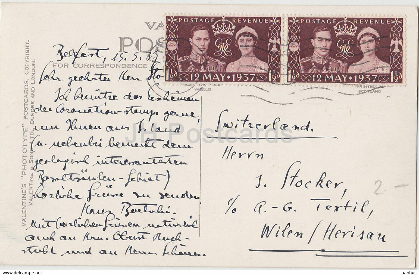 The Headlands - Giants Causeway - 82913 - old postcard - 1937 - Northern Ireland - United Kingdom - used