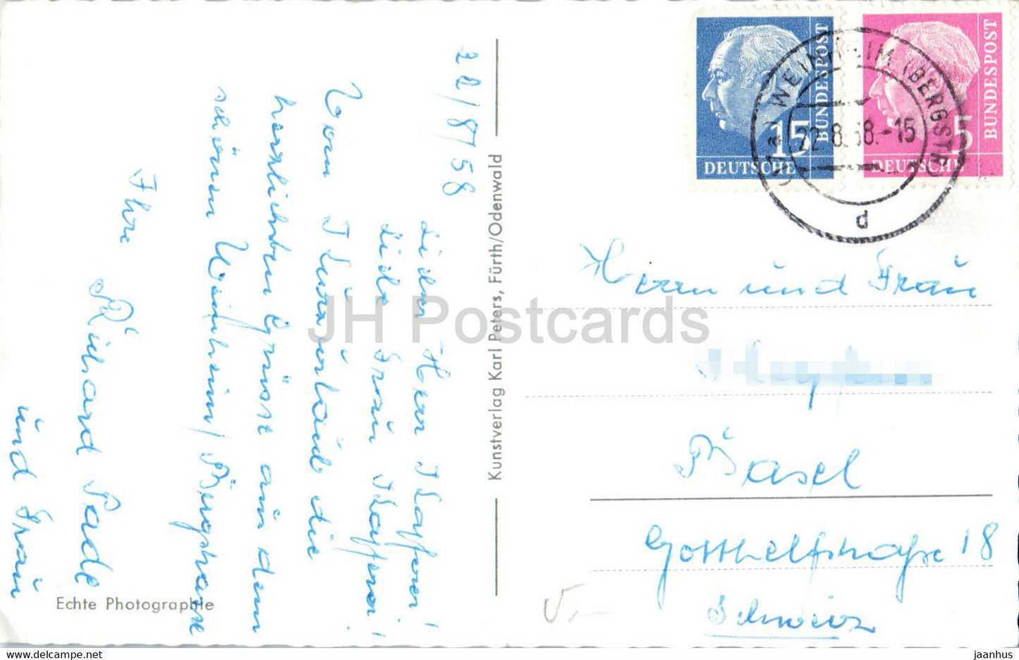 Gruss aus Weinheim - carte postale ancienne - 1958 - Allemagne - utilisé