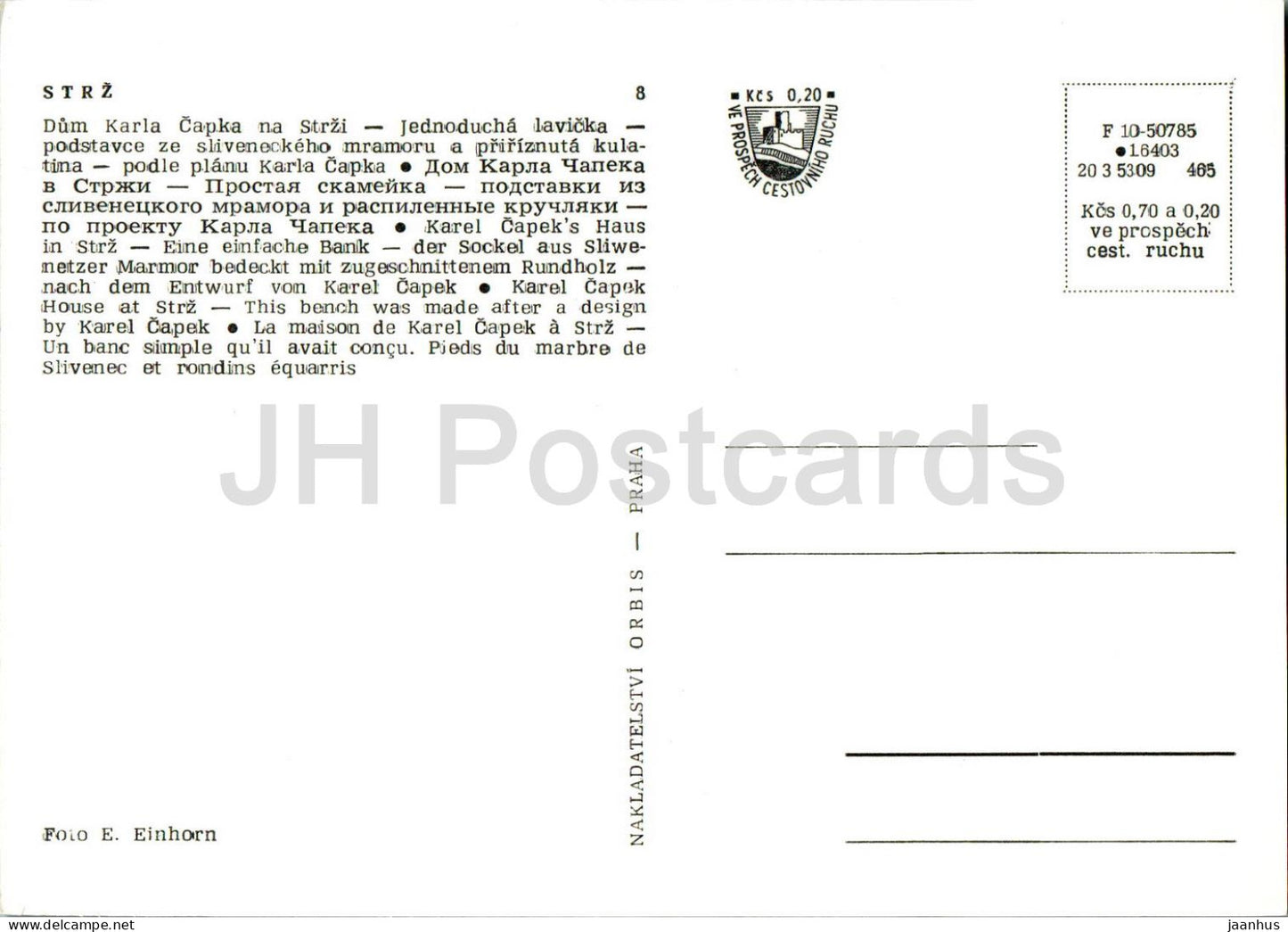 Strz - Haus des tschechischen Schriftstellers Karel Capek - Bank - Museum - Tschechische Republik - Tschechoslowakei - unbenutzt