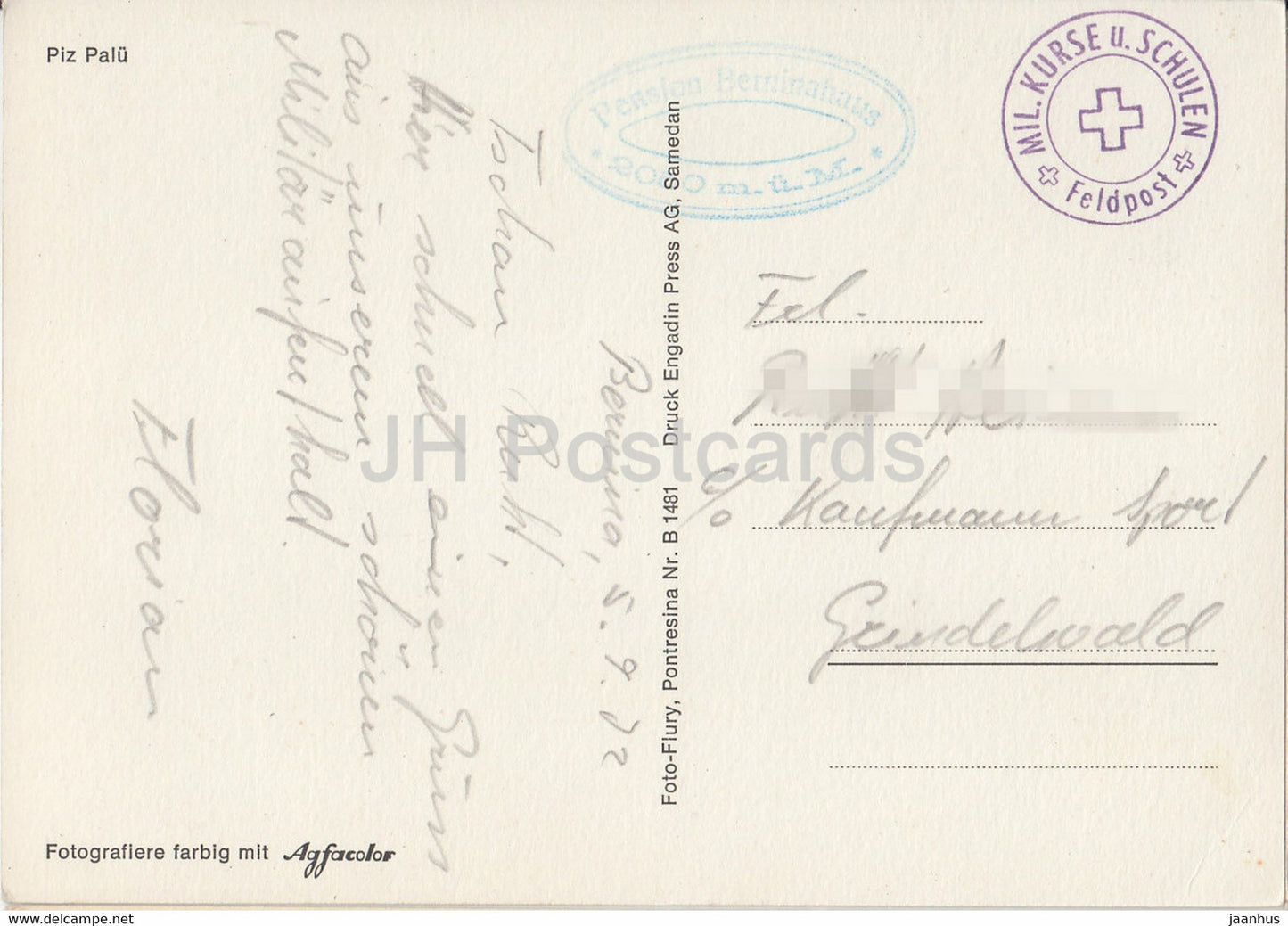 Piz Palu - Pension Berninahaus - Feldpost - 1992 - Switzerland - used