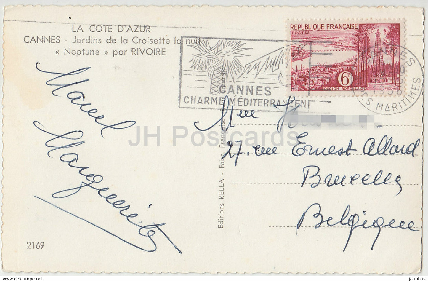 Cannes - Jardins de la Croisette la nuit Neptune par Rivoire - 1956 - alte Postkarte - Frankreich - gebraucht