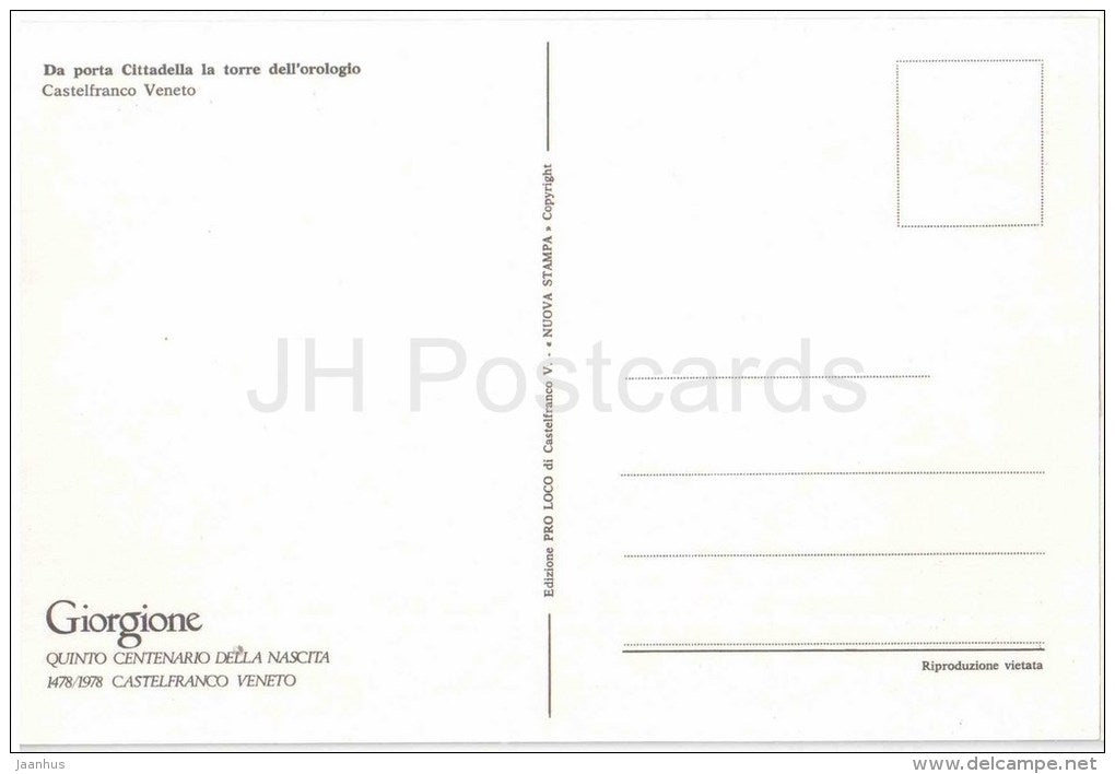 Da Porta Cittadella la torre dell`Orologio - gate - Castelfranco Veneto - Trevisio - Veneto - Italia - Italy - unused - JH Postcards