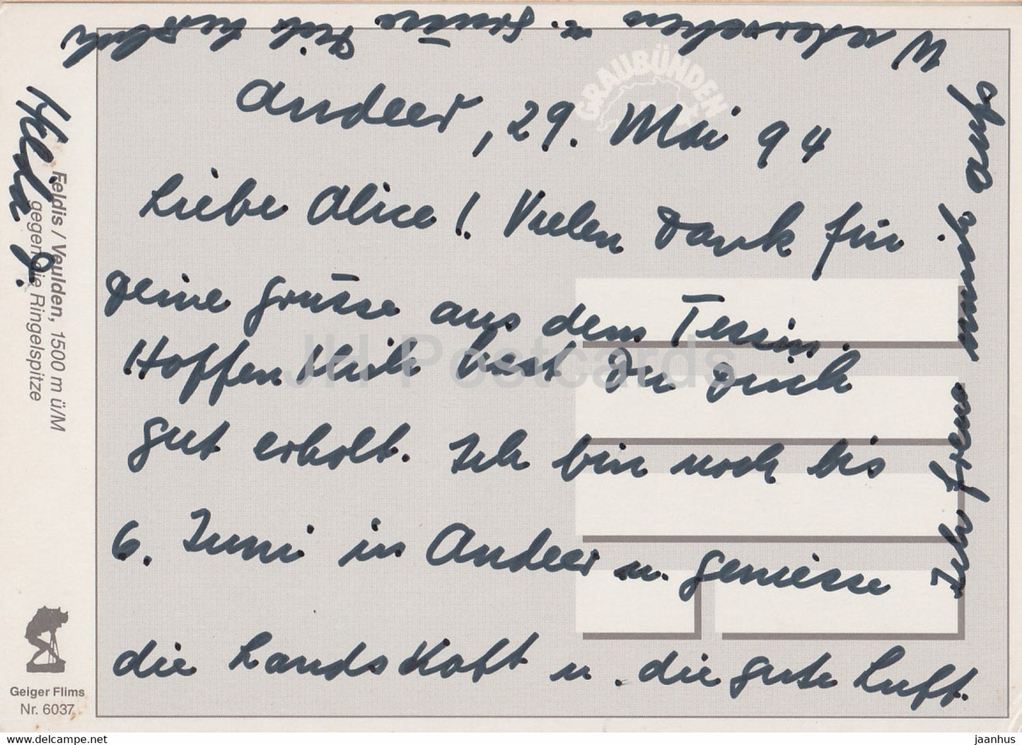 Feldis - Veulden - Ringelspitze - 6037 - 1994 - Schweiz - gebraucht