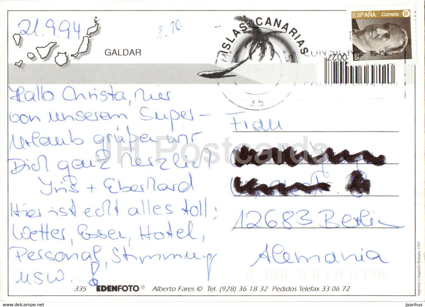 Isla de Gran Canaria - Galdar - 335 - 1994 - Espagne - d'occasion