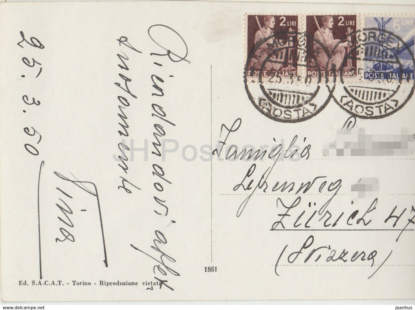 Morgex - Lago d'Arpy 2050 m - Sfondo dente del Gigante 4014 m - Grandes Jorasses - alte Postkarte - 1950 - Italien - gebraucht