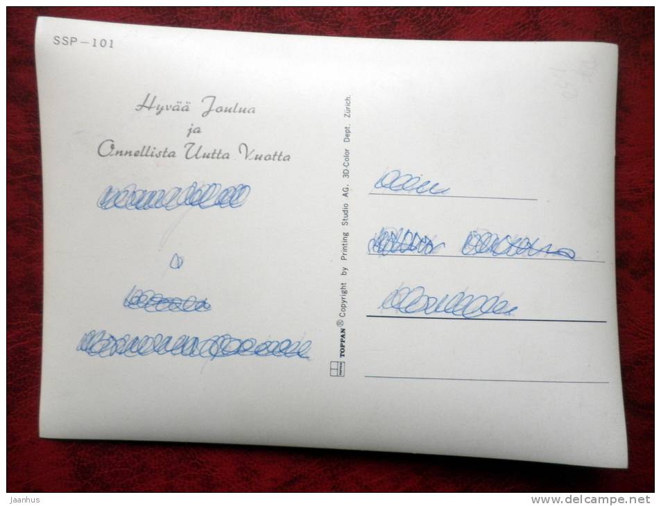 Switzerland - 3D - stereo - New Year - Christmas - birds - cones - sent in Finland - used - JH Postcards