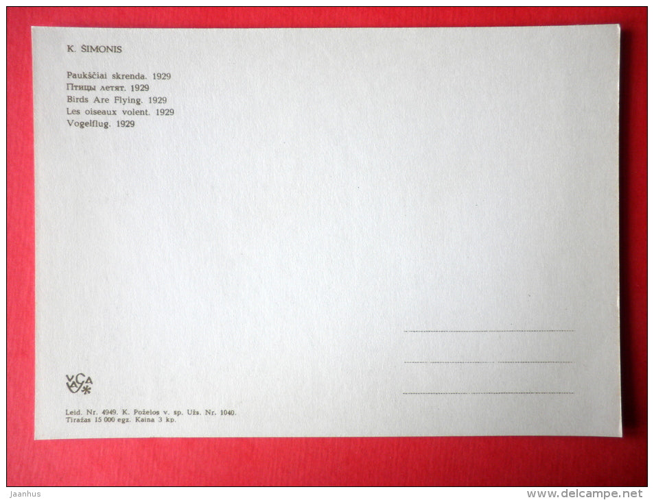 painting by Kazys Simonis - Birds Are Flying . 1929 - children - lithuanian art - unused - JH Postcards