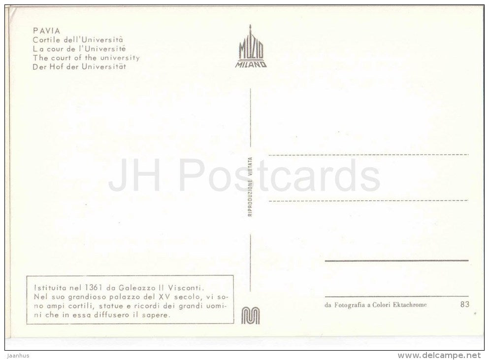Cortile dell´Universita - The Court of the University - Pavia - Lombardia - 83 - Italia - Italy - unused - JH Postcards