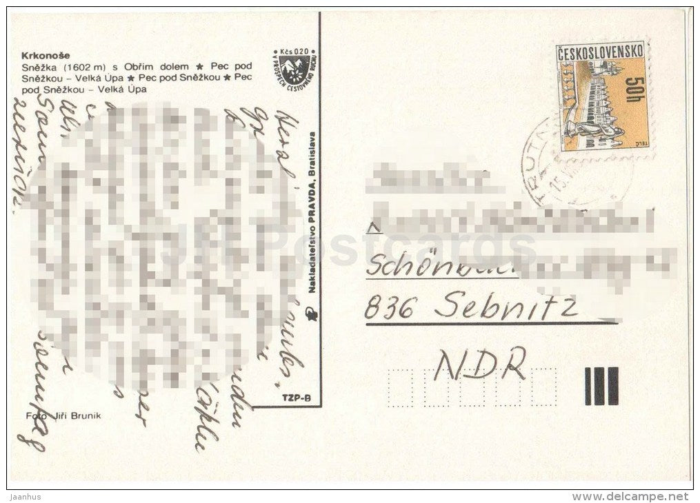 Snezka mountain - Pec pod Snezkou - Velka Upa - Krkonose - Czechoslovakia - Czech - used - JH Postcards
