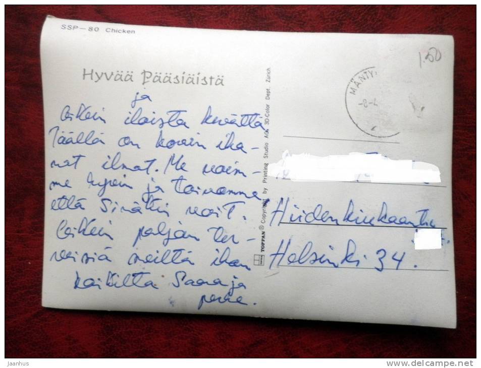 Switzerland - 3D - stereo - easter - chiken - eggs - sent in Finland - used - JH Postcards