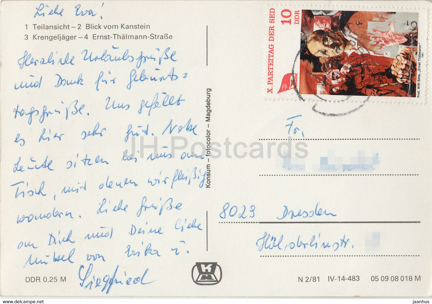 Gruss aus Worbis - Teilansicht - Blick vom Kanstein - Krengeljager - Ernst Thalmann Strasse - Allemagne DDR - occasion