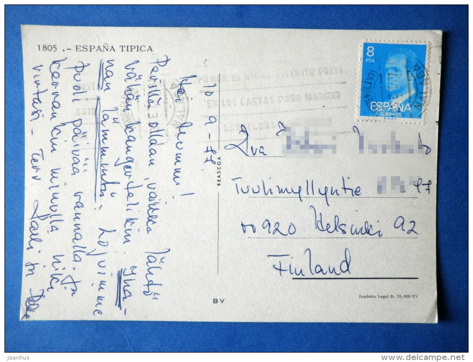 Typical Spain - streets of Spain - sent from Spain Malaga to Finland 1977 - Spain - used - JH Postcards