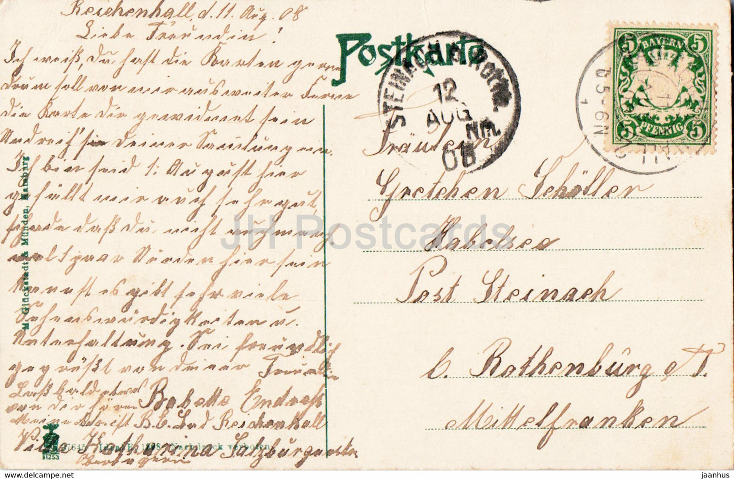 Bad Reichenhall - Staubbachfall - cascade - carte postale ancienne - 1908 - Allemagne - utilisé