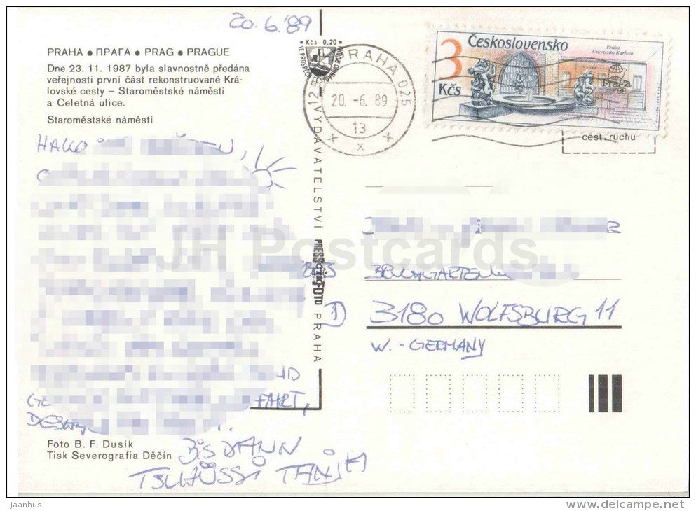 Praha - Prague - Old Town Square - Czechoslovakia - Czech - used 1989 - JH Postcards