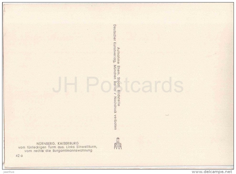 Nürnberg - Kaiserburg - vom fünfeckigen Turm aus - Sinwellturm - castle - Germany - ungelaufen - JH Postcards