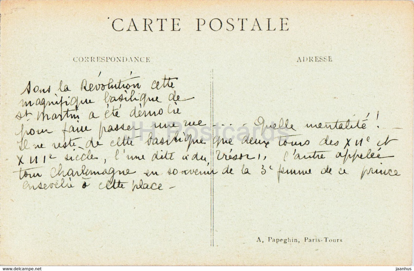 Tours - Restes de l'ancienne Basilique de St Martin - ruines - 176 - cathédrale - carte postale ancienne - France - utilisé