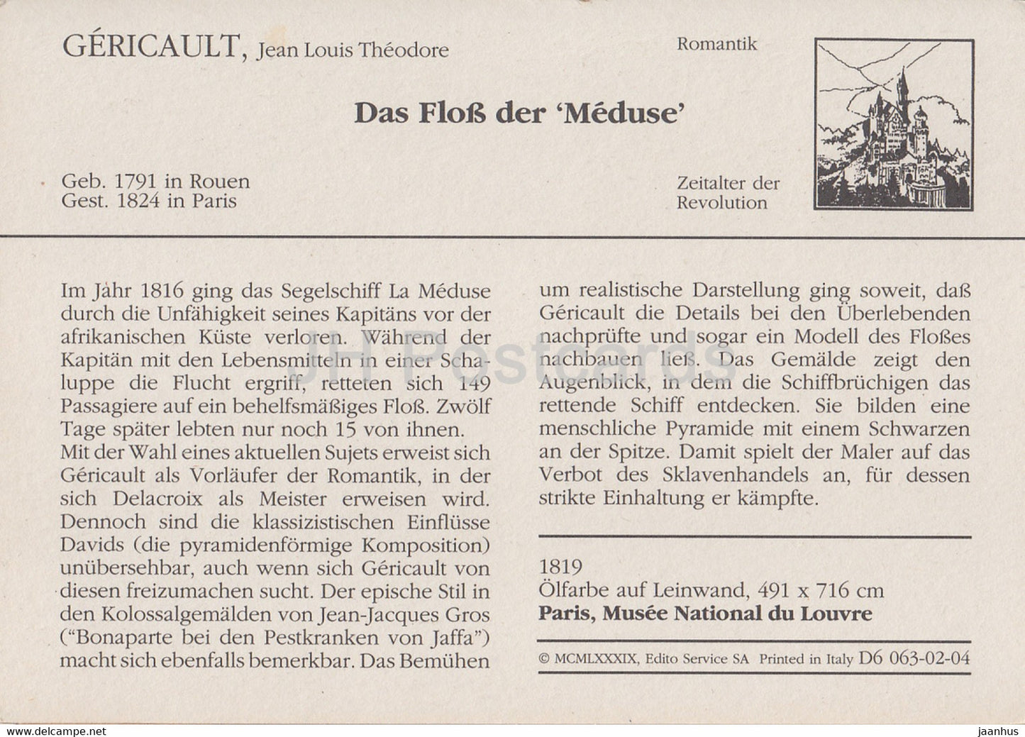 Gemälde von Jean Gericault – Das Floss der Meduse – Französische Kunst – Deutschland – unbenutzt