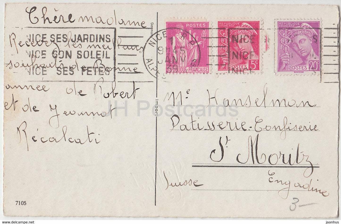 Carte de voeux de Noël - Joyeux Noel - enfants - luge - forêt - cadeaux - 7105 - carte postale ancienne - 1939 - France - occasion