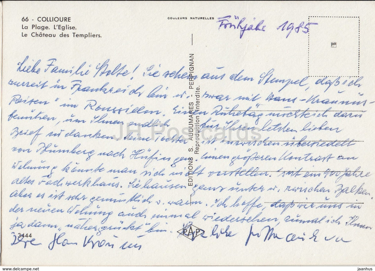 Collioure - La Plage - Le Chateau des Templiers - The Castle of the Templars - beach - 66 - France - 1985 - used