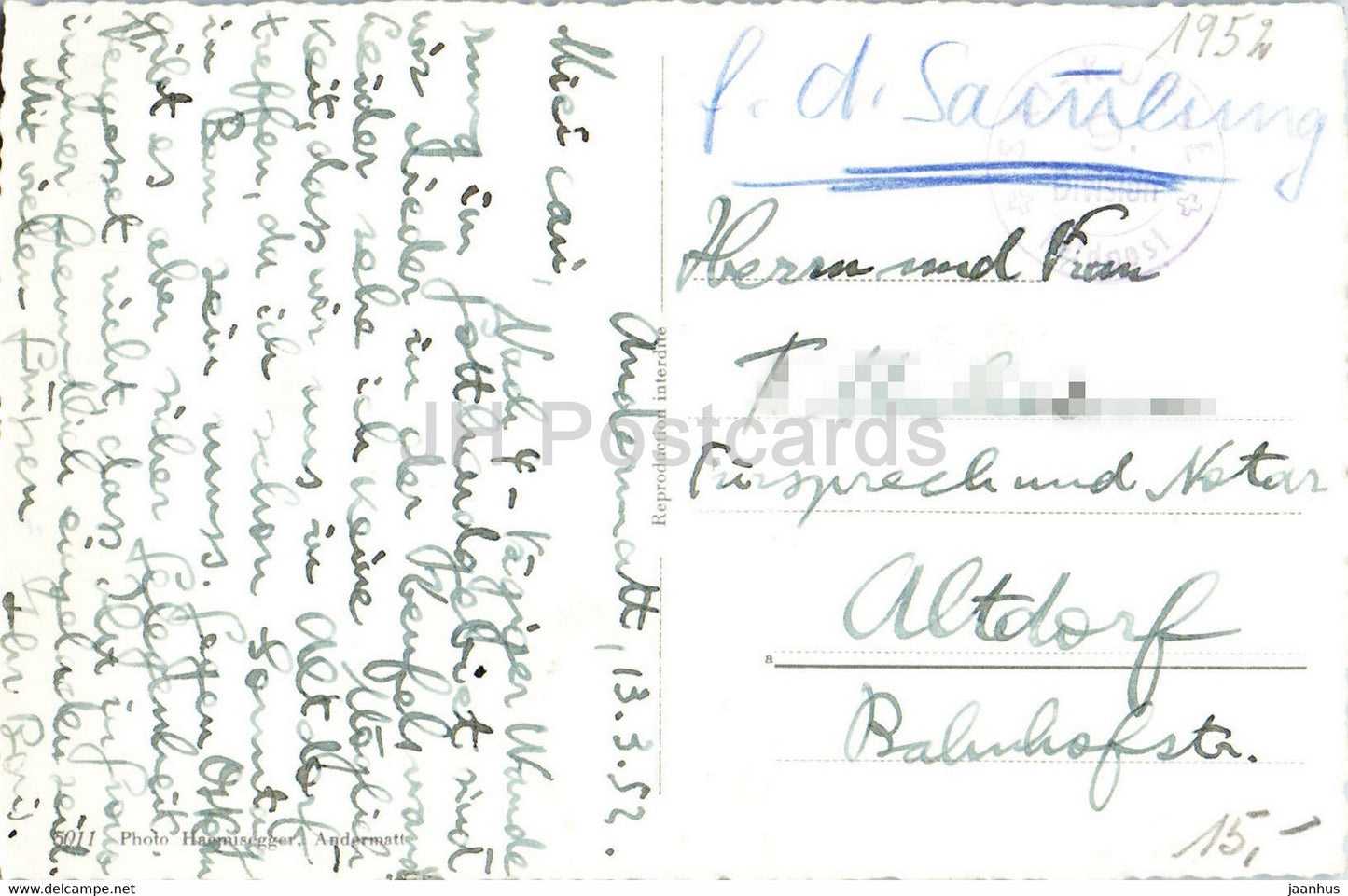 Andermatt mit Furka Oberalp Bahn - railway - train - 5011 - old postcard - 1952 - Switzerland - used