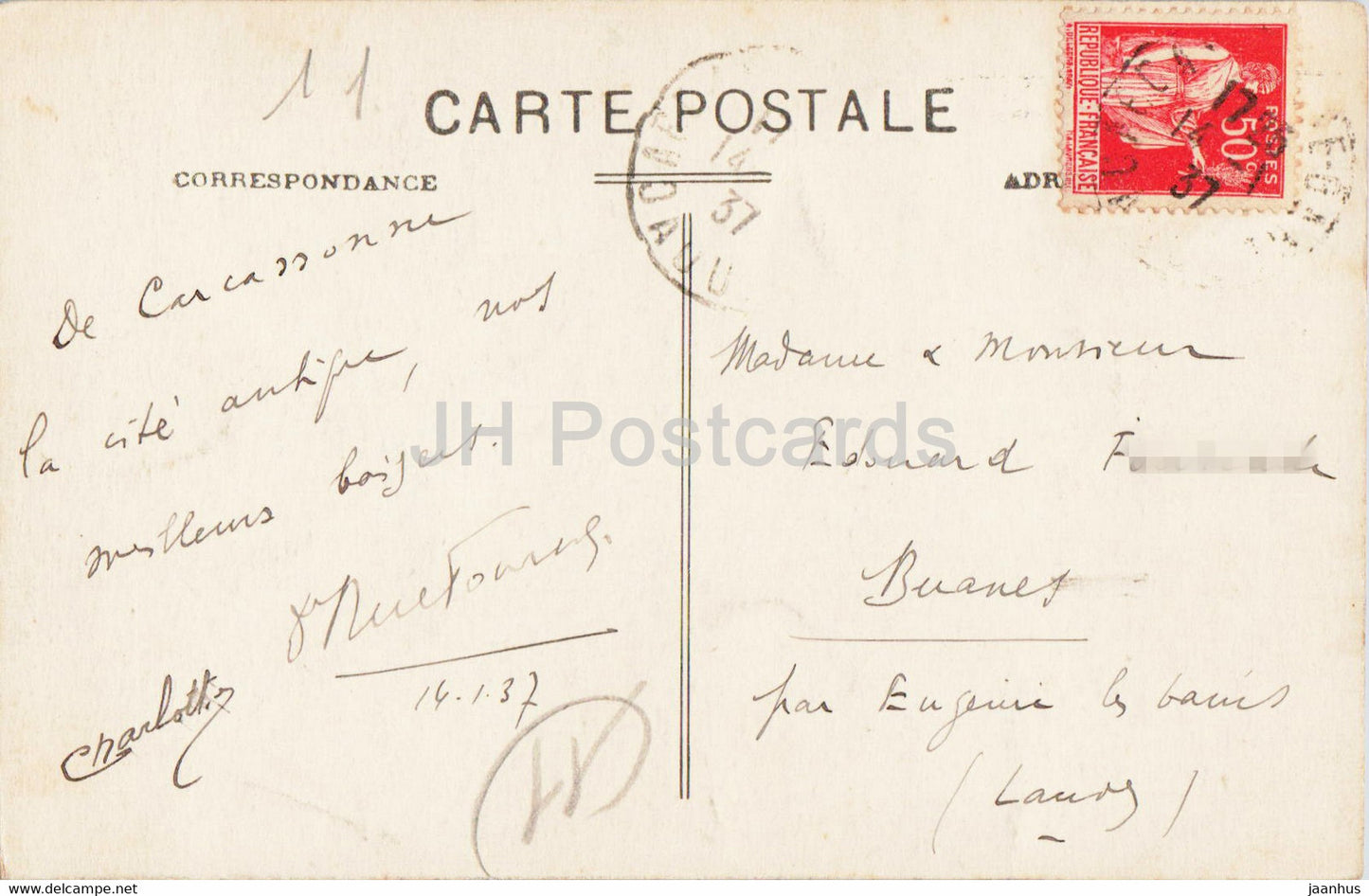 La Cite de Carcassonne - La Tour de l'Inquisition - alte Postkarte - 1937 - Frankreich - gebraucht