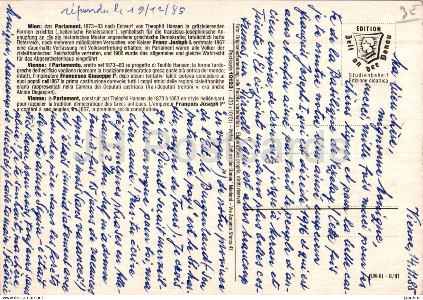 Wien - Vienna - Das Parlament - Franz Joseph I - parliament - 8/81 - 1985 - Austria - used