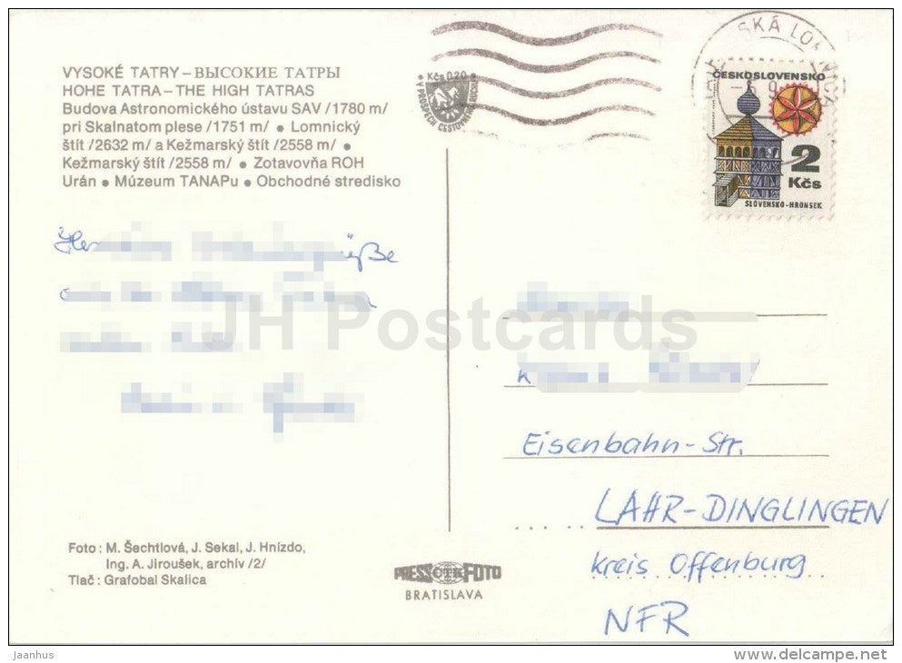Tatranska Lomnica - observatory - Lomnicky stit - Kezmarsky stit - Uran High Tatras - Czechoslovakia - Slovakia - used - JH Postcards