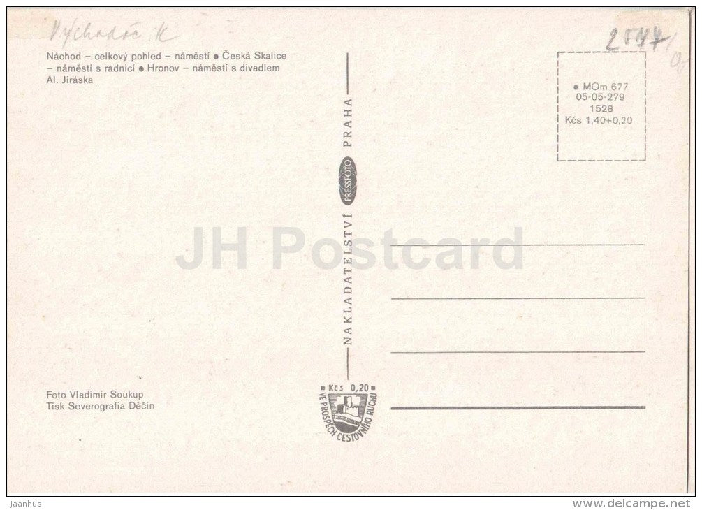 Nachodsko - square - Ceska skalice - town hall - Hronov - Czechoslovakia - Czech - used - JH Postcards