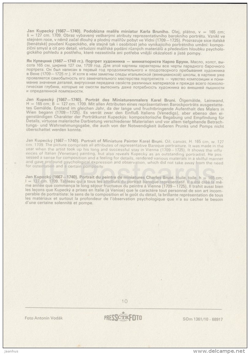 painting by Jan Kupecky - Portrait of Miniature Painter Karel Bruni- Czech art - large format card - Czech - unused - JH Postcards