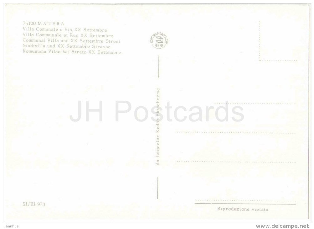 Villa Comunale e via XX Settembre - Matera - Basilicata - 75100 - 51/III 973 - Italia - Italy - unused - JH Postcards