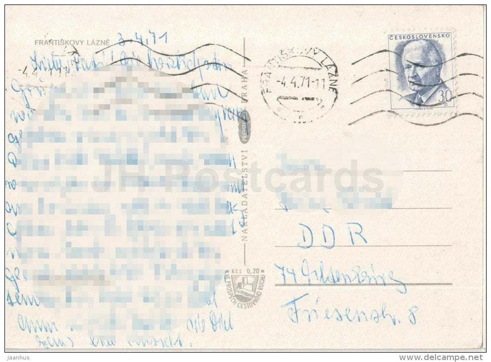 Frantiskovy Lazne - spa - town views - architecture - Czechoslovakia - Czech - used 1971 - JH Postcards