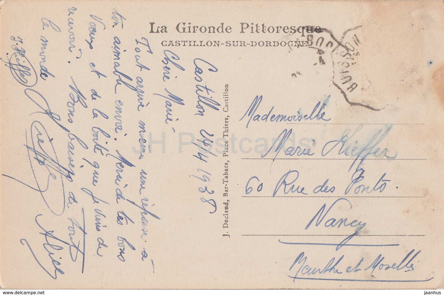 Castillon sur Dordogne - Vue sur le Pont - bridge - old postcard - 1938 - France - used