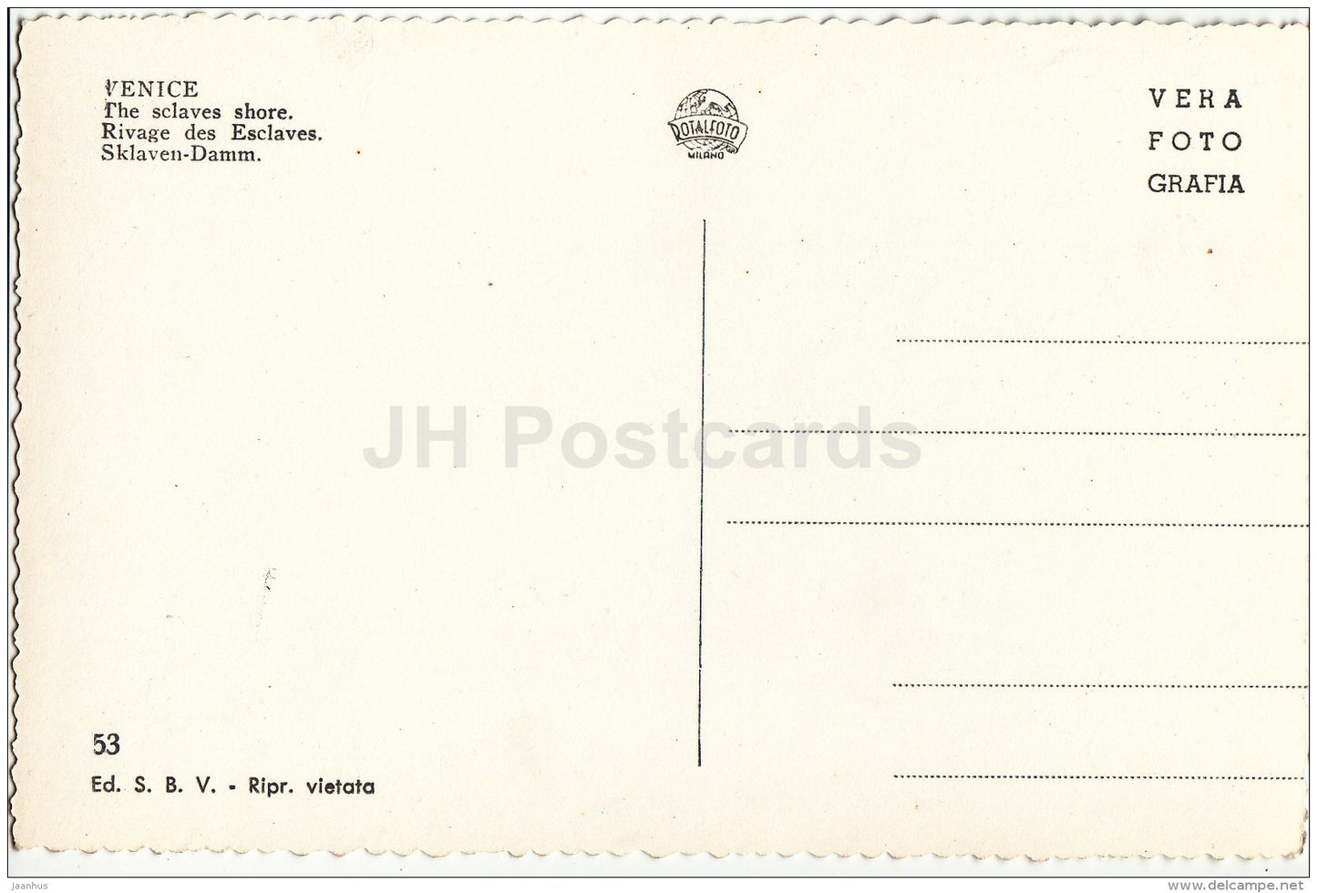 Riva Schiavoni - The Sclaves Shore - 53 - Venice - Venezia - Italy - Italia - unused - JH Postcards