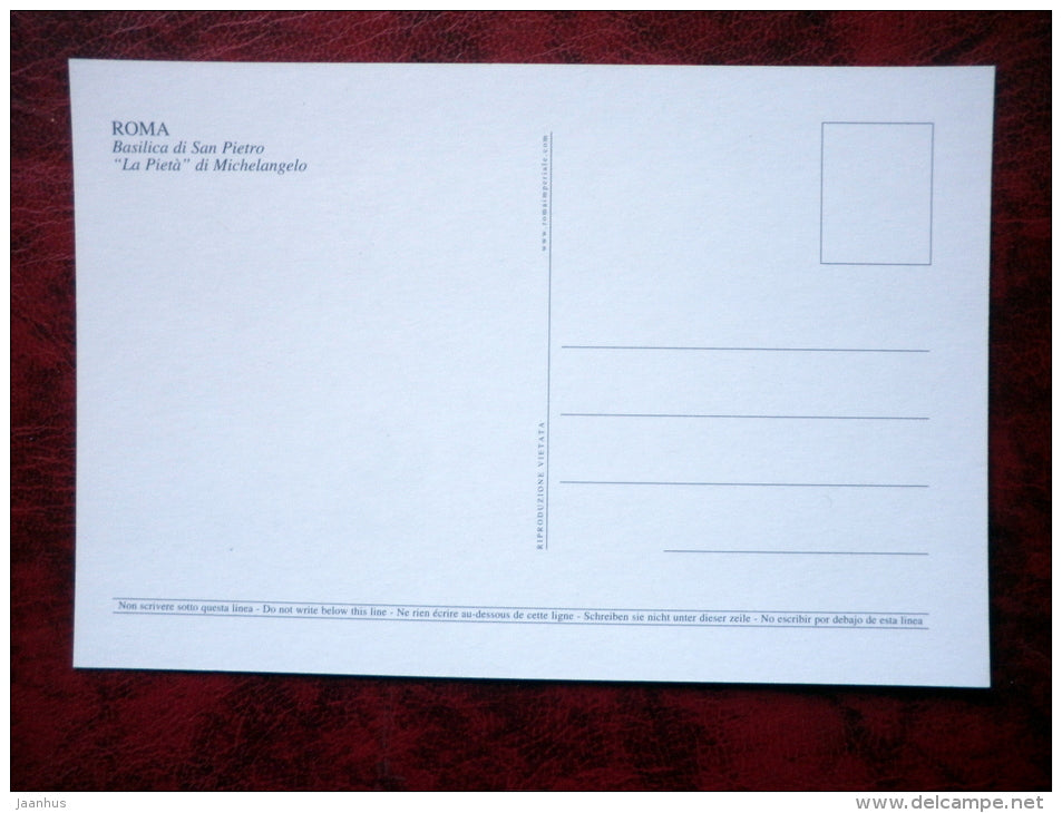 La Pieta di Michelangelo - Saint Peter's Basilica - the Pieta by Michelagelo - Vatican - unused - JH Postcards