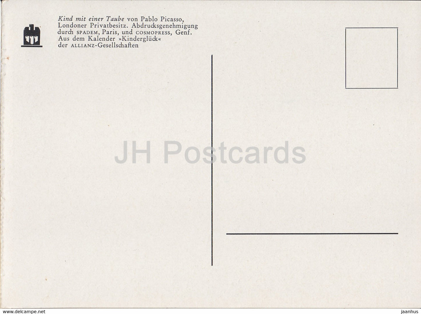 painting by Pablo Picasso - Kind mit einer Taube - child wit a dove - Spanish art - Germany - unused