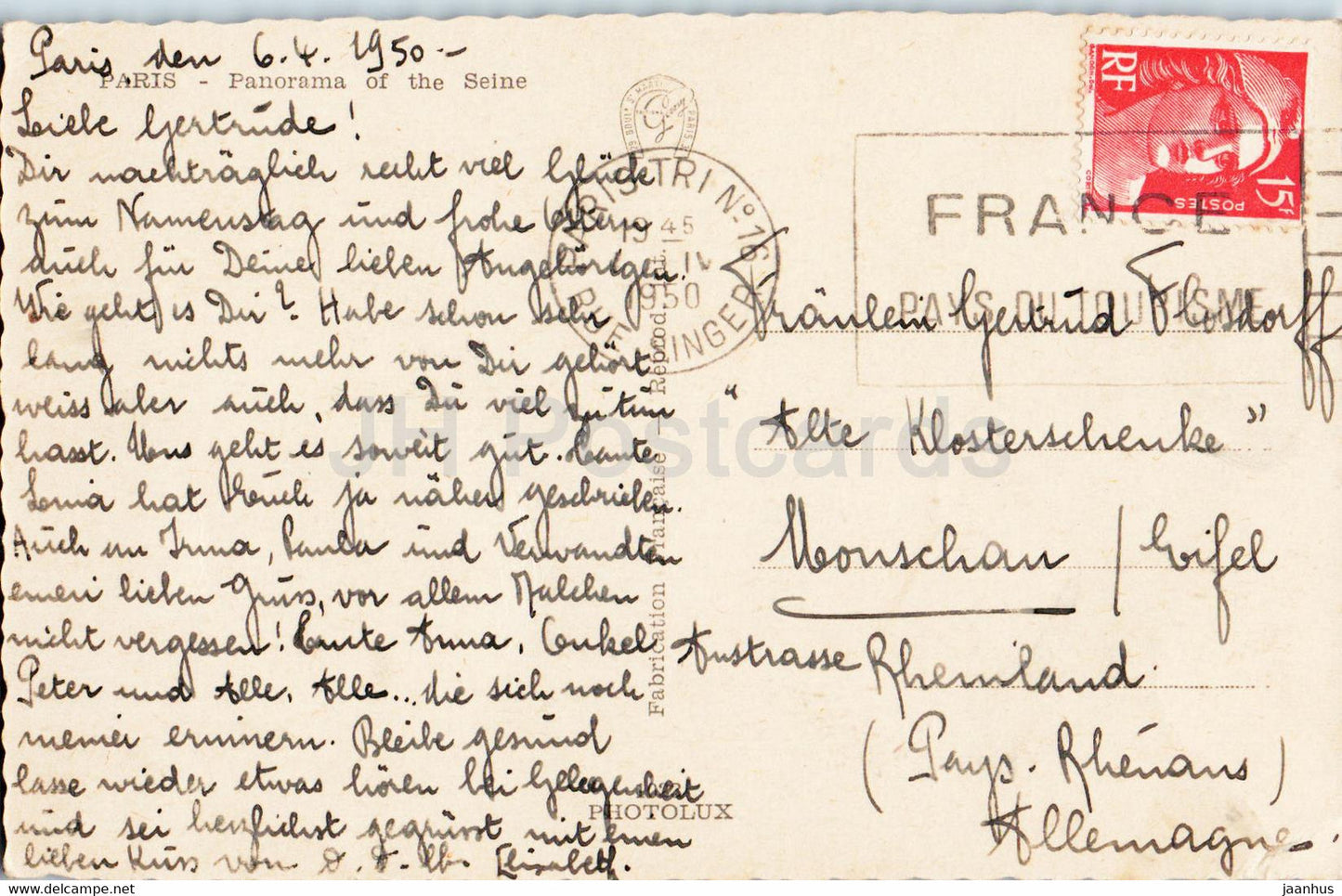 Paris - Panorama sur la Seine - bridge - old postcard - 1950 - France - used