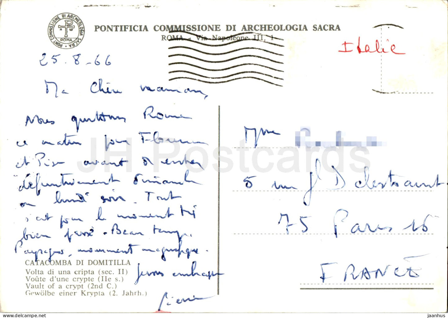 Catacomba di Domitilla - Volta una cripta - Voûte d'une crypte - monde antique - 1966 - Italie - utilisé