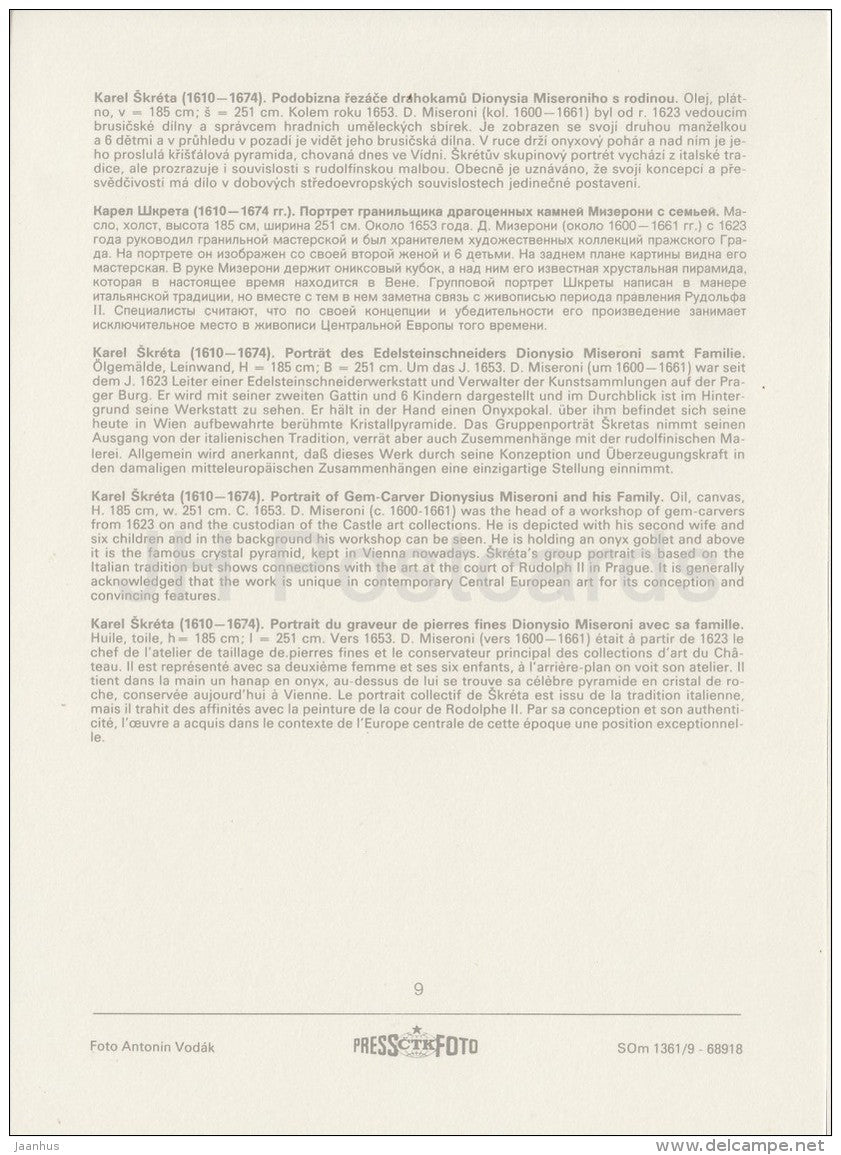 painting by Karel Skreta - Portrait of Gem-Carver Dionysius Miseroni - Czech art - large format card - Czech - unused - JH Postcards