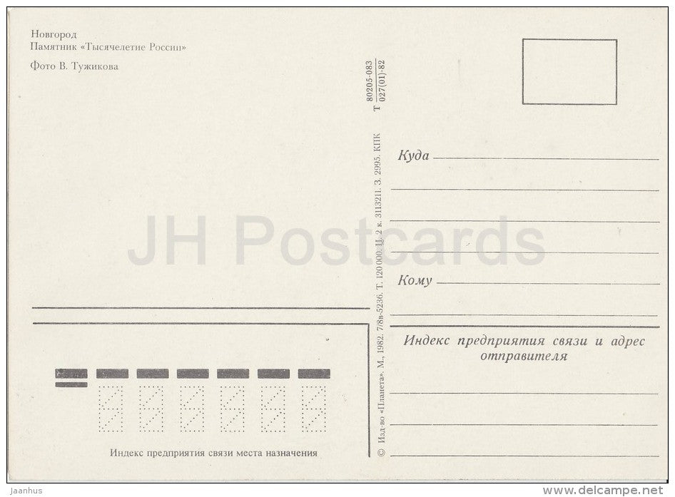 The Millennium Memorial of Russia - Novgorod - 1982 - Russia USSR - unused - JH Postcards