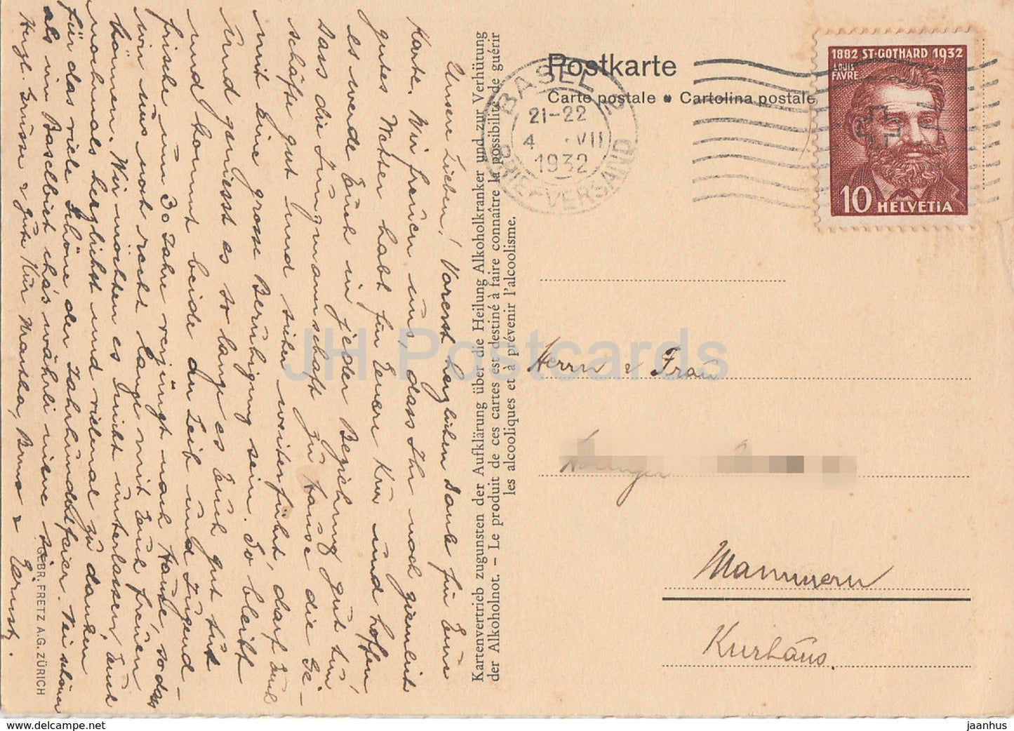 Reussfalle in der Schollenen - 1932 - Switzerland - used