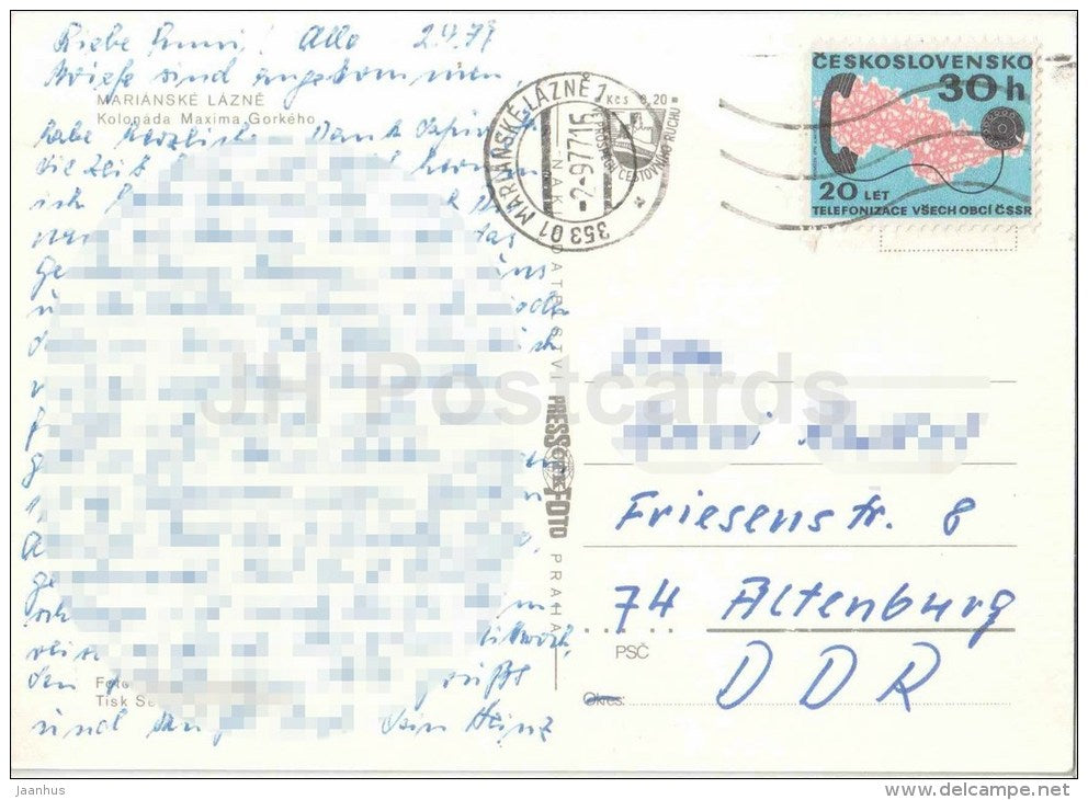 Marianske Lazne - Marienbad - spa - Maxim Gorky colonnade - Czechoslovakia - Czech - used 1977 - JH Postcards