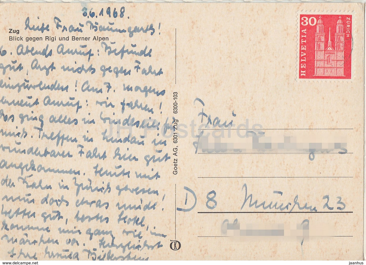 Zug - Blick gegen Rigi und Berner Alpen - 1968 - Suisse - occasion