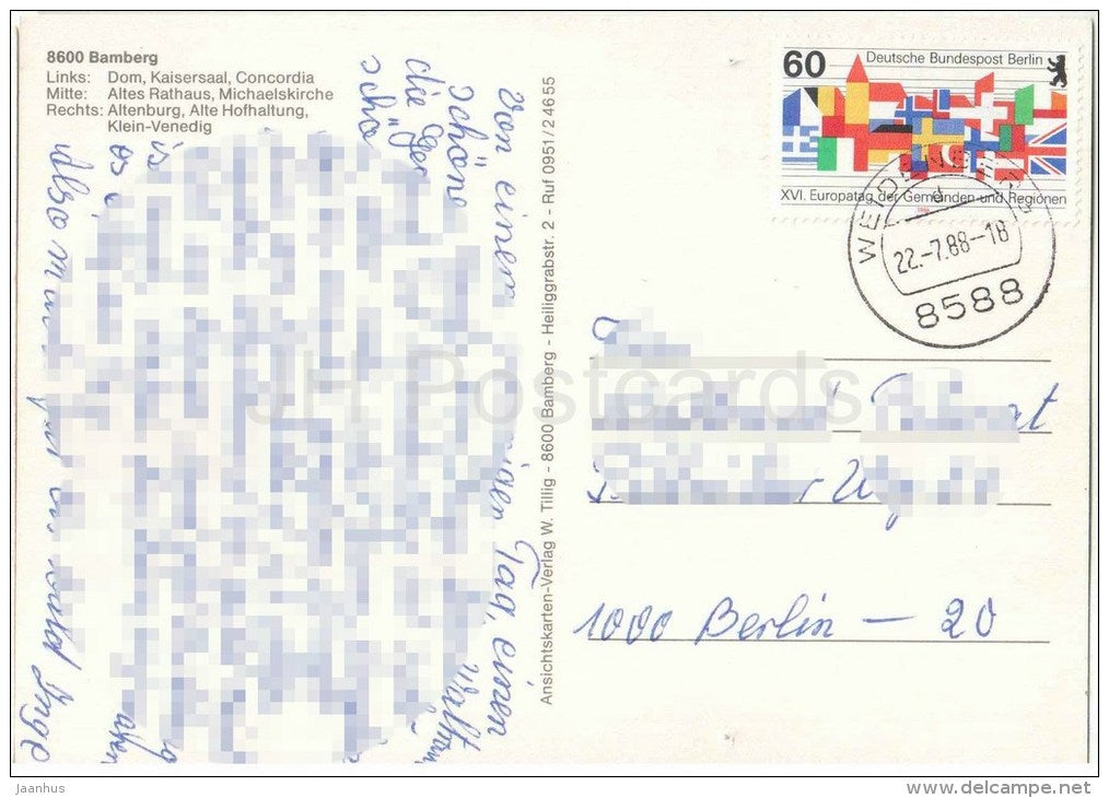 Tausendjähriges Bamberg - Dom - Kaisersaal - Concordia - Rathaus - Michaelskirche - Germany - 1988 gelaufen - JH Postcards
